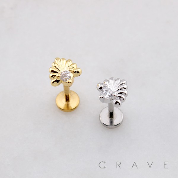 FAN SEA SHELL CZ THREADLESS (PUSH IN) 316L SURGICAL STEEL LABRET SET